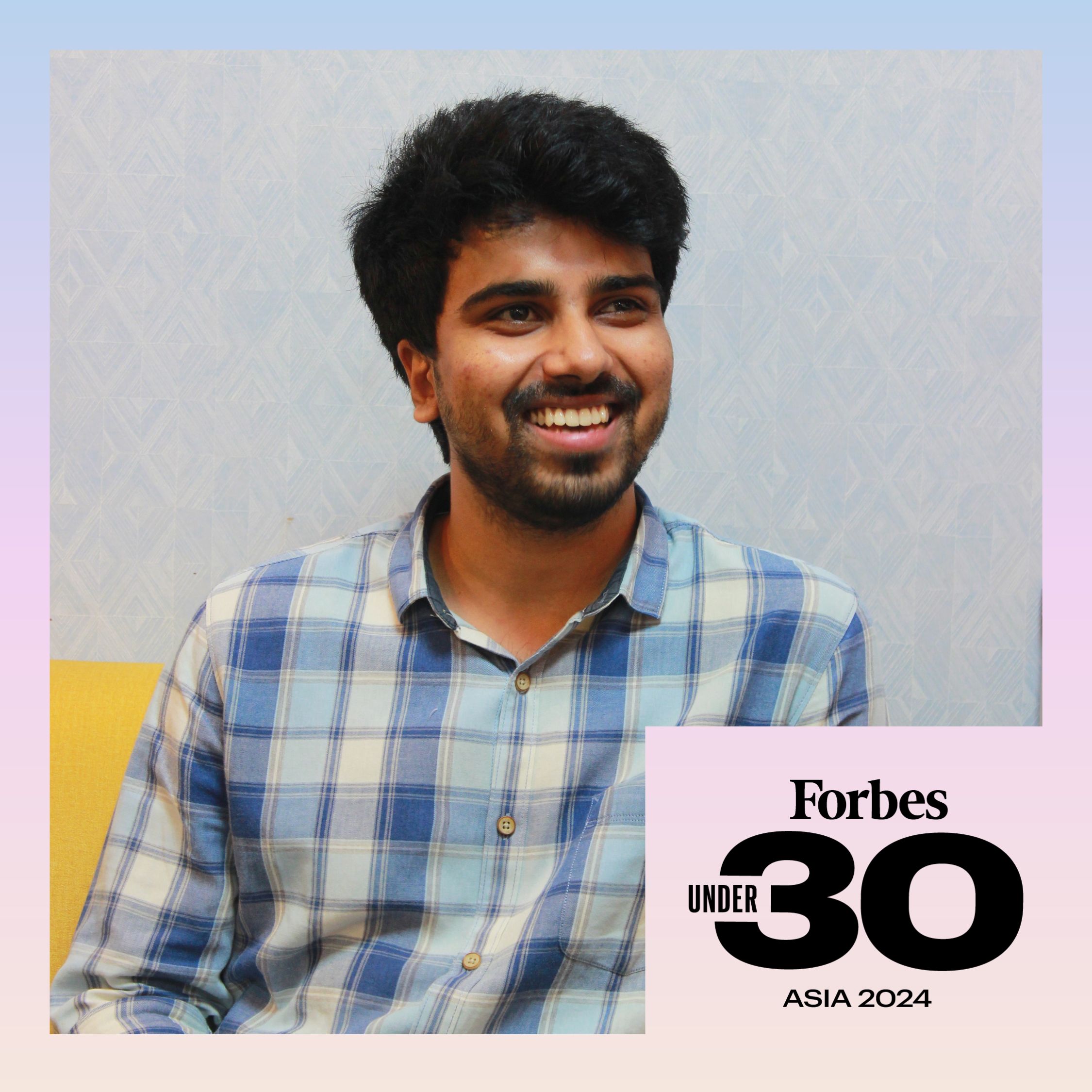Rahul Varma, CEO and Co-Founder of Unschool, with the Forbes 30 Under 30 Asia 2024 badge